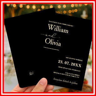 Butter Yellow Text on Black Wedding Invitation