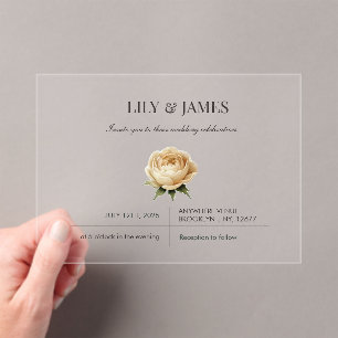 Butter Yellow Watercolor Floral Classic Elegant    Acrylic Invitations