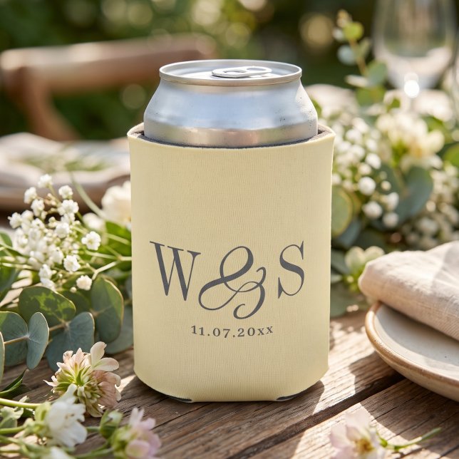 Butter Yellow Wedding Couples Initials Can Cooler (Creator Uploaded)