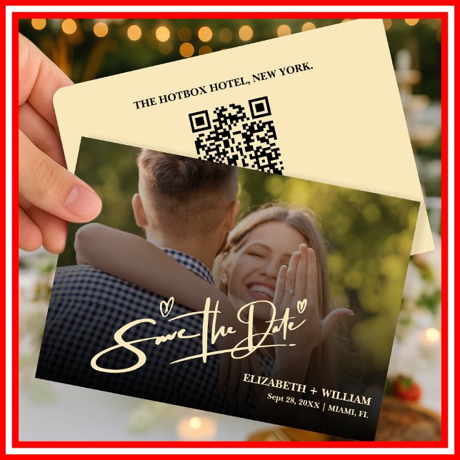 Butter Yellow Wedding Photo QR Code Elegant Save The Date (Creator Uploaded)