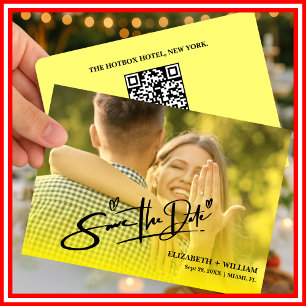 Butter Yellow Wedding Photo QR Code Elegant Save The Date
