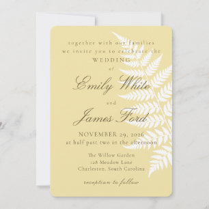 Butter Yellow White Fern 5x7 Botanical Wedding Invitation