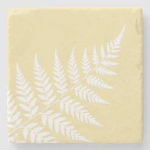 Butter Yellow White Fern Botanical Wedding Stone Coaster