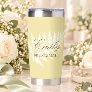 Butter Yellow White Fern Elegant Bridesmaid Insulated Tumbler
