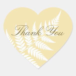 Butter Yellow White Fern Elegant Thank You Heart Sticker