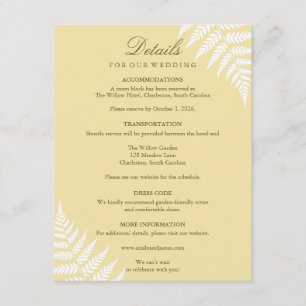Butter Yellow White Fern Wedding Details Enclosure Card