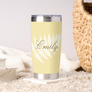 Butter Yellow White Fern Your Name Silver Insulated Tumbler