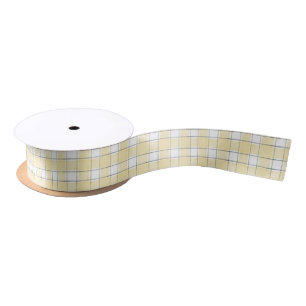 Butter Yellow White Plaid Stripes Birthday Satin Ribbon