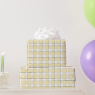 Butter Yellow White Plaid Stripes Wrapping Paper