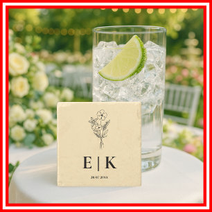 Butter Yellow Wildflower Monogram Wedding Stone Coaster