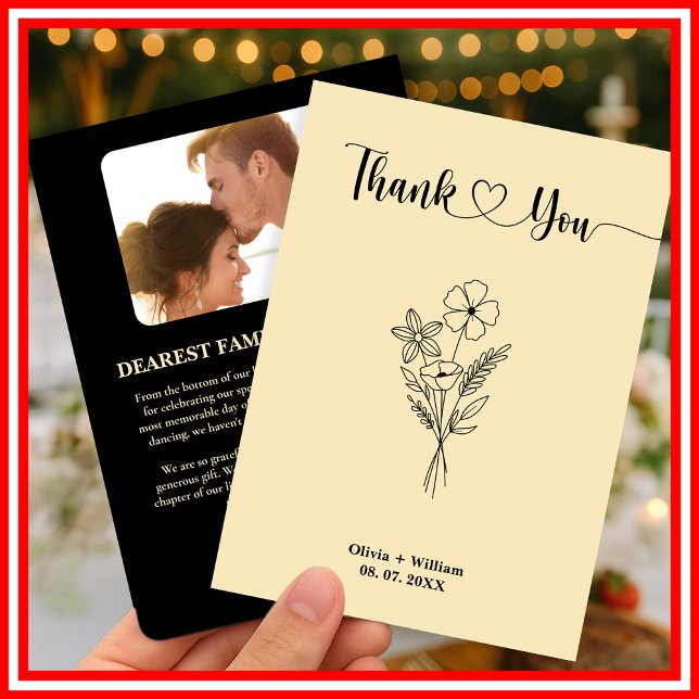 Butter Yellow Wildflowers Floral Photo Wedding Thank You Card (Creator Uploaded)