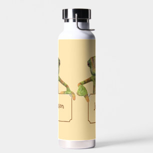 Butter Yellow with Multi-colored Patterned Lizard Water Bottle