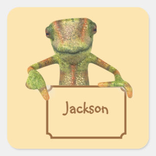 Butter Yellow with Multi-coloured Patterned Lizard Square Sticker