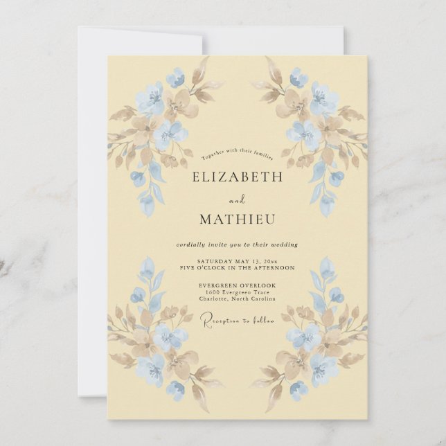 Buttercream Azure Petal Wedding Invitation (Front)