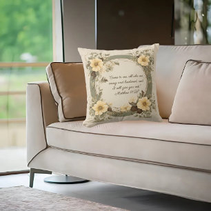 Buttercream Sage Mocha Floral Customizable Throw Pillow