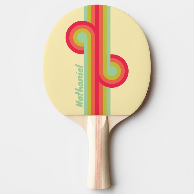 Buttercream Whisper Stripe Loop with Name Ping Pong Paddle (Front)