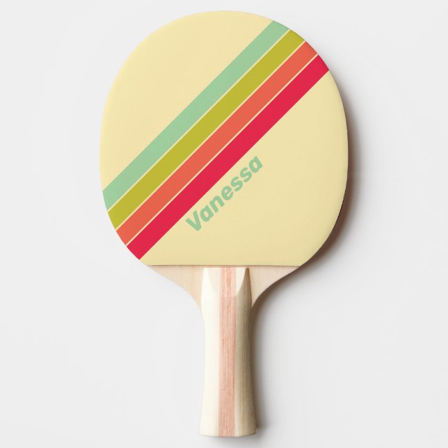 Buttercream Whisper Striped with Name Ping Pong Paddle (Front)
