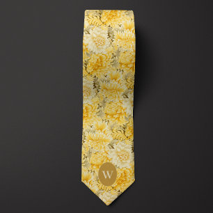 Buttercream Yellow Floral Monogram Tie
