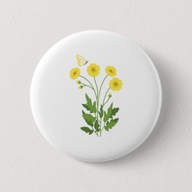 Buttercup Butterfly 2 Inch Round Button (Front)