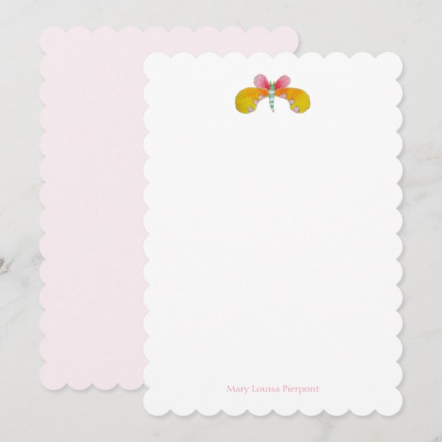 Buttercup butterfly scalloped stationery card (Front/Back)
