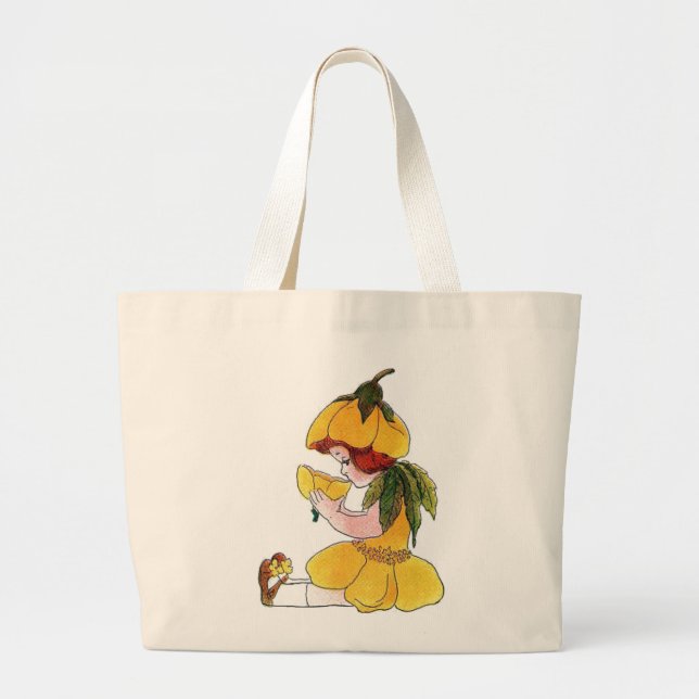 Buttercup Flower Child Funny Cute Little Girl Large Tote Bag (Front)