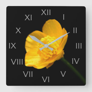 Buttercup Flower Grey Roman Numbers wca Square Wall Clock