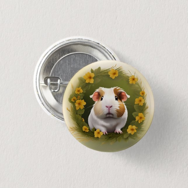 Buttercup Guinea Pig, 1 Inch Round Button (Front & Back)