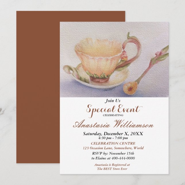 BUTTERCUP TEA TIME PARTY EVENT INVITE (Front/Back)
