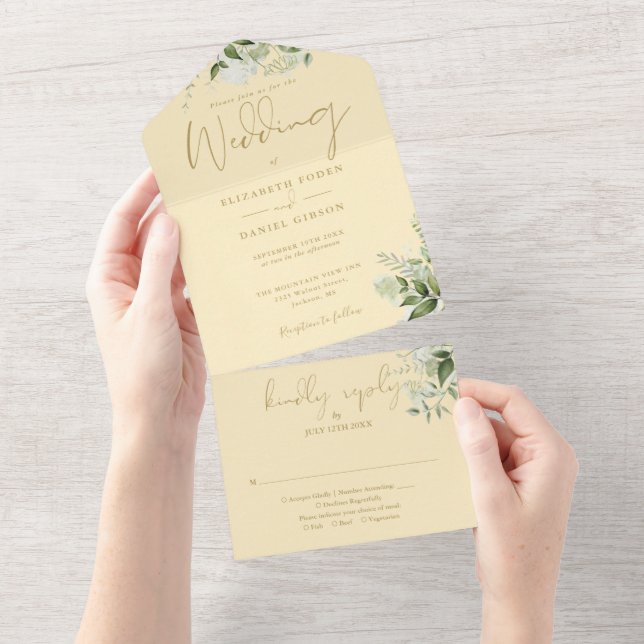 Buttercup Yellow And Gold Floral Monogram Wedding All In One Invitation (Tearaway)