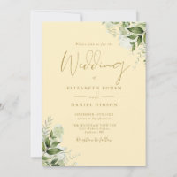 Buttercup Yellow And Gold Greenery QR Code Wedding