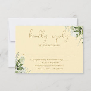 Buttercup Yellow And Gold Greenery Wedding RSVP Card