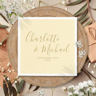 Buttercup Yellow And Gold Script Wedding Napkin