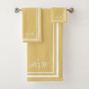 Buttercup Yellow Border Script Girl Monogram Bath Towel Set