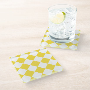 Buttercup Yellow Diamond Pattern Glass Coaster