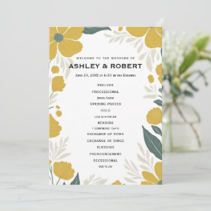 Buttercup Yellow Floral Modern Wedding Ceremony Program