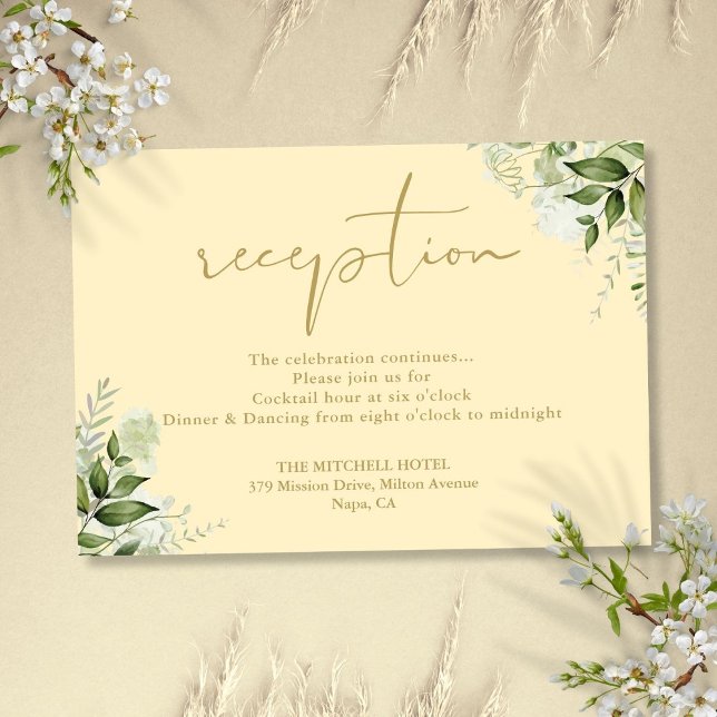 Buttercup Yellow Greenery Wedding Reception Enclosure Card (Buttercup Yellow Greenery Wedding Reception Enclosure Card)