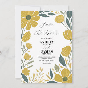 Buttercup Yellow Modern Floral Save the Date Invitation