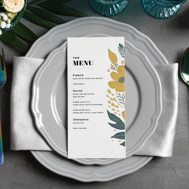 Buttercup Yellow Modern Floral Wedding Dinner Menu (Creator Uploaded)