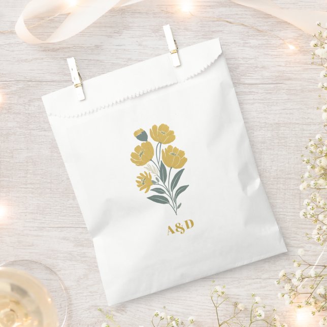 Buttercup Yellow Modern Floral Wedding Favour Bag (Clipped)