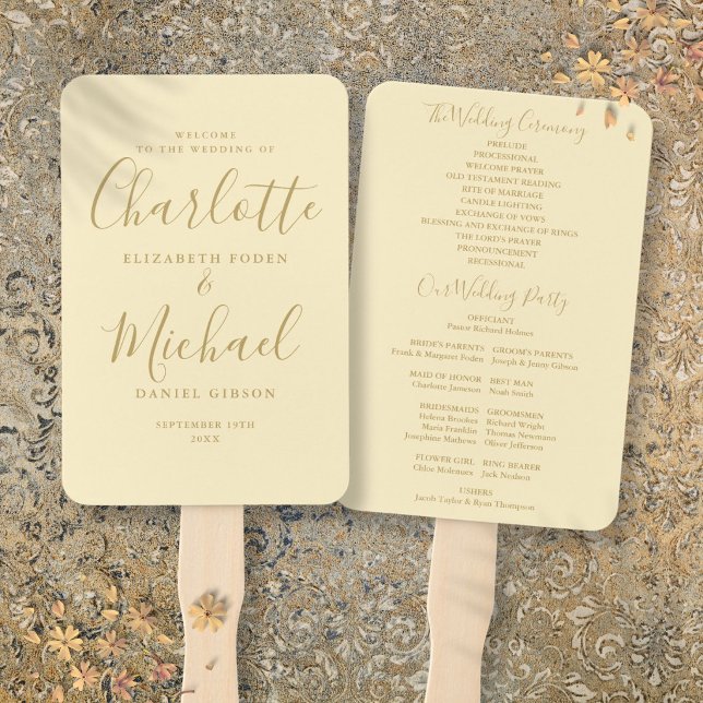 Buttercup Yellow Signature Script Wedding Program Hand Fan (Buttercup Yellow Signature Script Wedding Program Hand Fan)