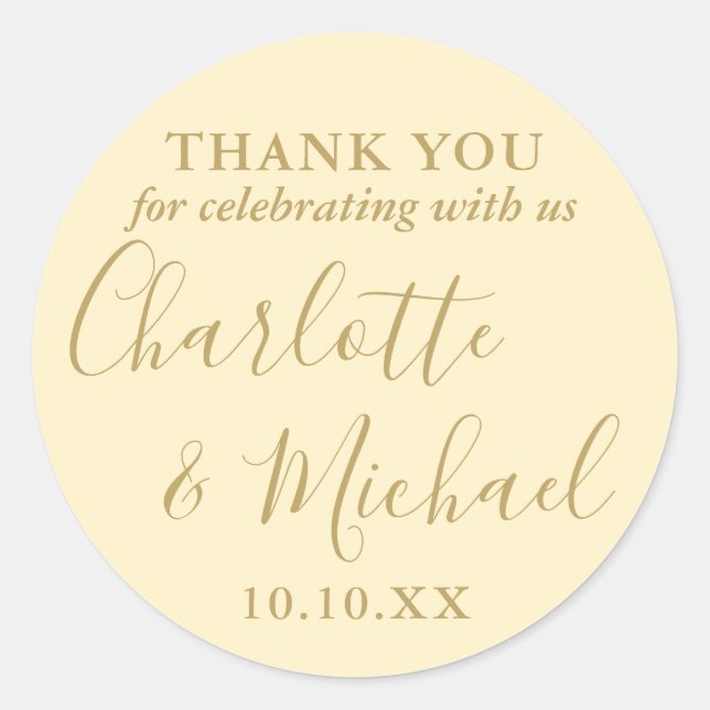 Buttercup Yellow Signature Wedding Favour Thank Yo Classic Round Sticker (Front)