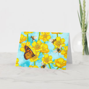 Buttercups, Bees and Butterflies on Clouds Note Card