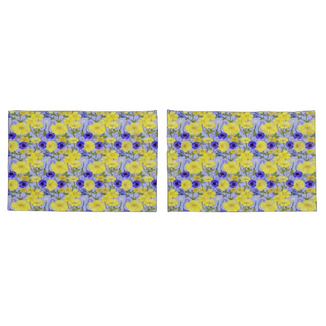 Buttercups, Dandelion Puffballs Blue Cornflowers Pillowcase (Back-Set)