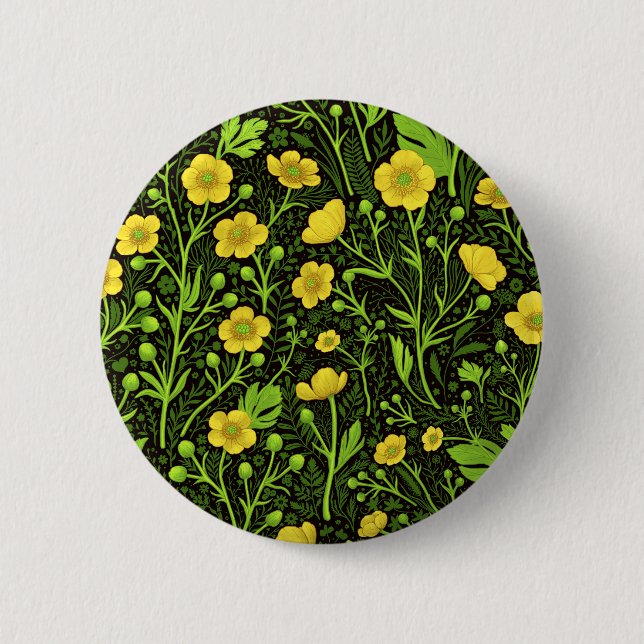Buttercups on black 2 inch round button (Front)