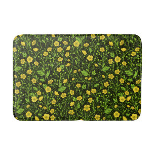 Buttercups on black bath mat