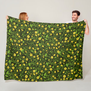 Buttercups on black fleece blanket