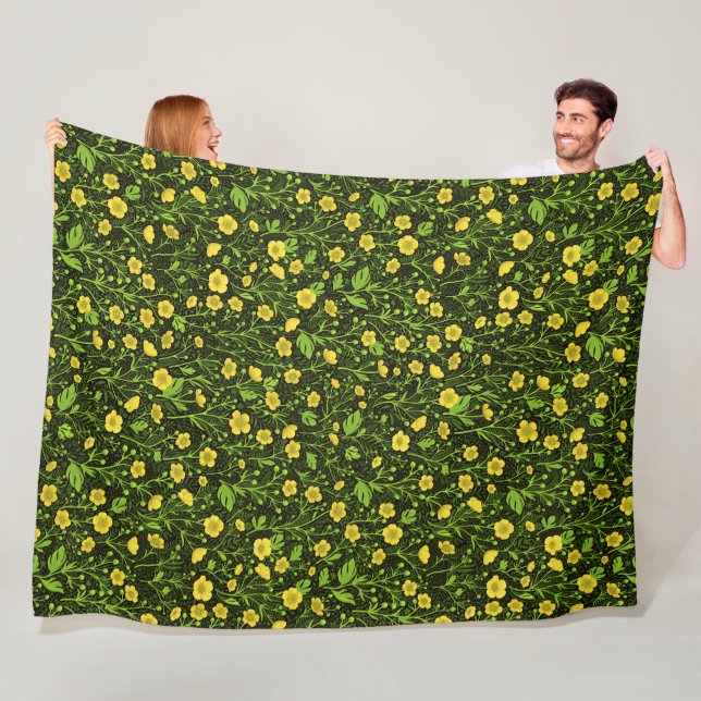 Buttercups on black fleece blanket (In Situ)