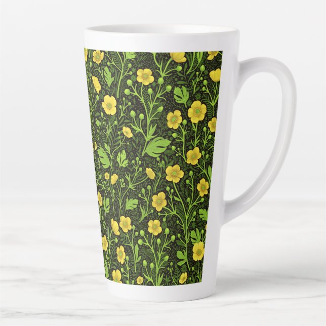 Buttercups on black latte mug (Right)