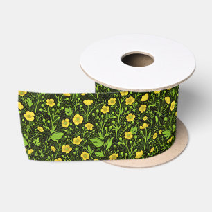 Buttercups on black satin ribbon
