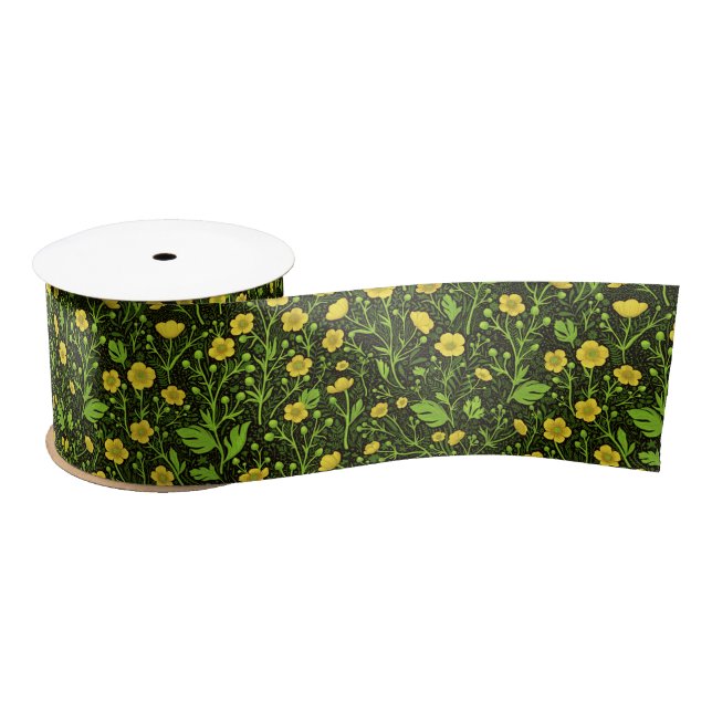 Buttercups on black satin ribbon (Spool)